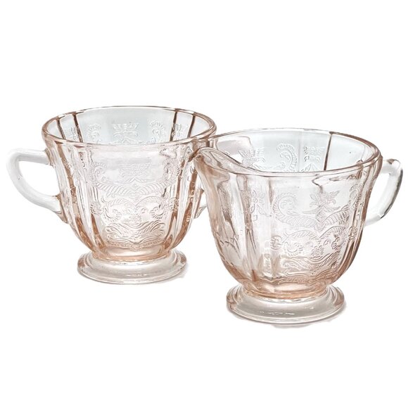 Indiana Glass Co. Vintage Recollection Pink Depression Glass Creamer & Sugar Set - Picture 1 of 11